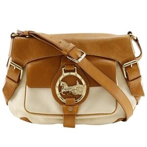 Celine Carriage shoulder bag Beige Tan canvas crossbody magnetic closure